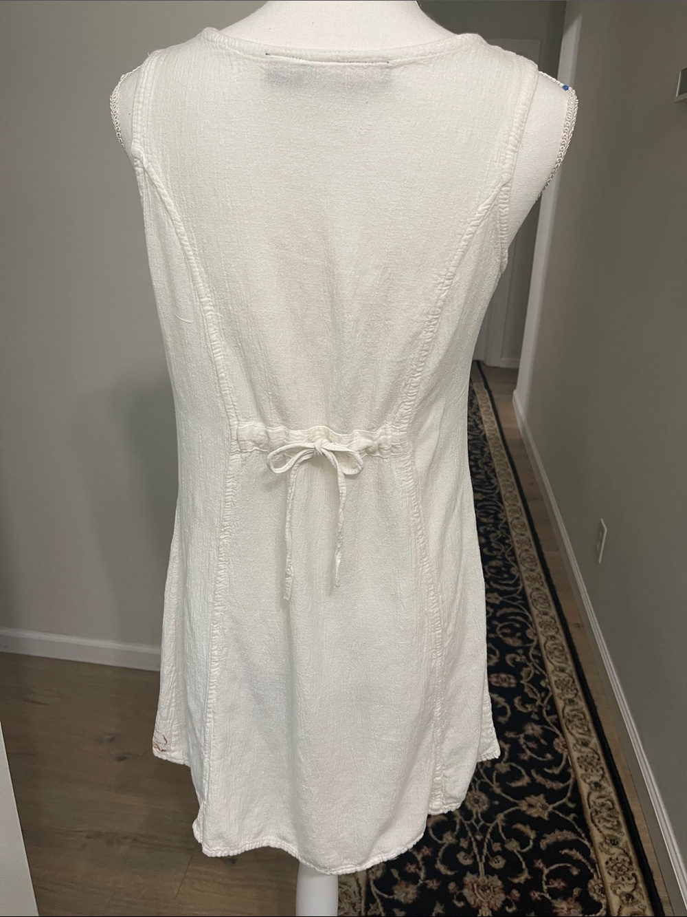 Raya Sun White Crinkle Linen Cotton Boho Embroidered Mini Dress Coverup Size M - Picture 3 of 16